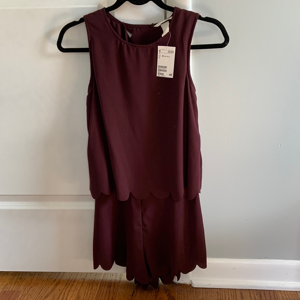 Maroon H&M scalloped romper with open back, size 2